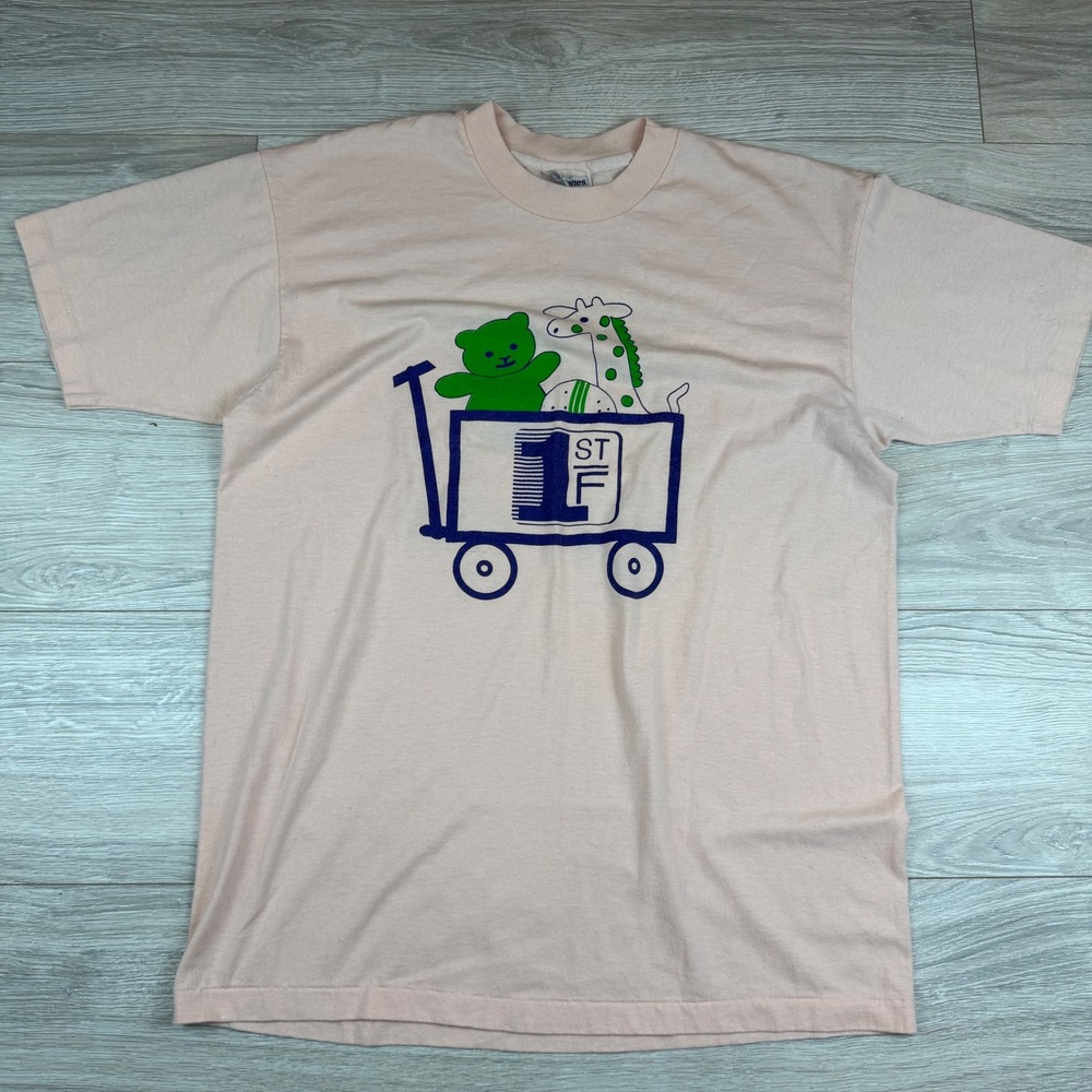 Vintage Hanes Single Stitch‎ Pink T Shirt March of Dimes Bear Giraffe Logo SZ L